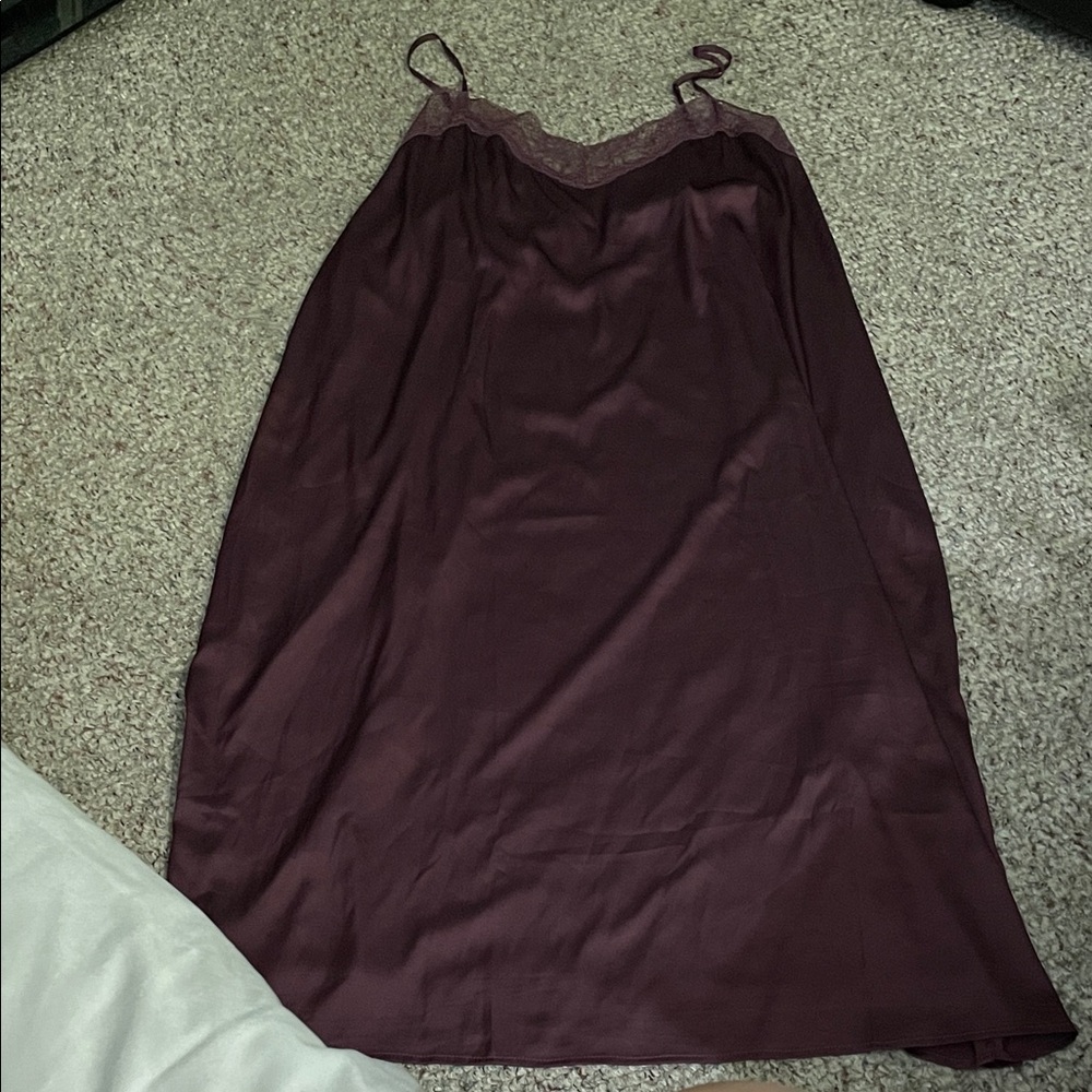 Satin lace trim Burgundy midi slip/dress/nightie - nwt